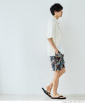【福袋対象商品】WEB限定セール★2690円→990円 ハーフパンツ メンズ ショートパンツ ショーツ リーフ柄 ゴブラン織 ポケット ウエストゴム ウエスト紐 ショート丈 メール便不可