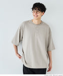 セール★1990円→990円 Tシャツ メンズ ヘビーウェイト ヘンリーネック コットン生地 前ボタン ミディアム丈 無地 半袖 薄手 ゆったり メール便不可 24ss coca コカ