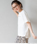 セール★890円→390円 キッズ 120-150 Tシャツ カットソー 半袖 ロゴTシャツ 刺繍 クルーネック 天竺 伸縮性 ミディアム丈 薄手 女の子 親子お揃い 子供服 メール便可