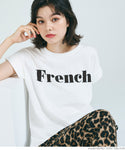 Tシャツ レディース カットソー ロゴTシャツ 半袖 プリント 英字 ロールアップスリーブ  ミディアム丈 メール便可 24aw