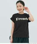 Tシャツ レディース カットソー ロゴTシャツ 半袖 プリント 英字 ロールアップスリーブ  ミディアム丈 メール便可 24aw