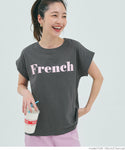 Tシャツ レディース カットソー ロゴTシャツ 半袖 プリント 英字 ロールアップスリーブ  ミディアム丈 メール便可 24aw