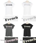 Tシャツ レディース カットソー ロゴTシャツ 半袖 プリント 英字 ロールアップスリーブ  ミディアム丈 メール便可 24aw
