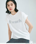 Tシャツ レディース カットソー ロゴTシャツ 半袖 プリント 英字 ロールアップスリーブ  ミディアム丈 メール便可 24aw