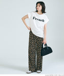 Tシャツ レディース カットソー ロゴTシャツ 半袖 プリント 英字 ロールアップスリーブ  ミディアム丈 メール便可 24aw